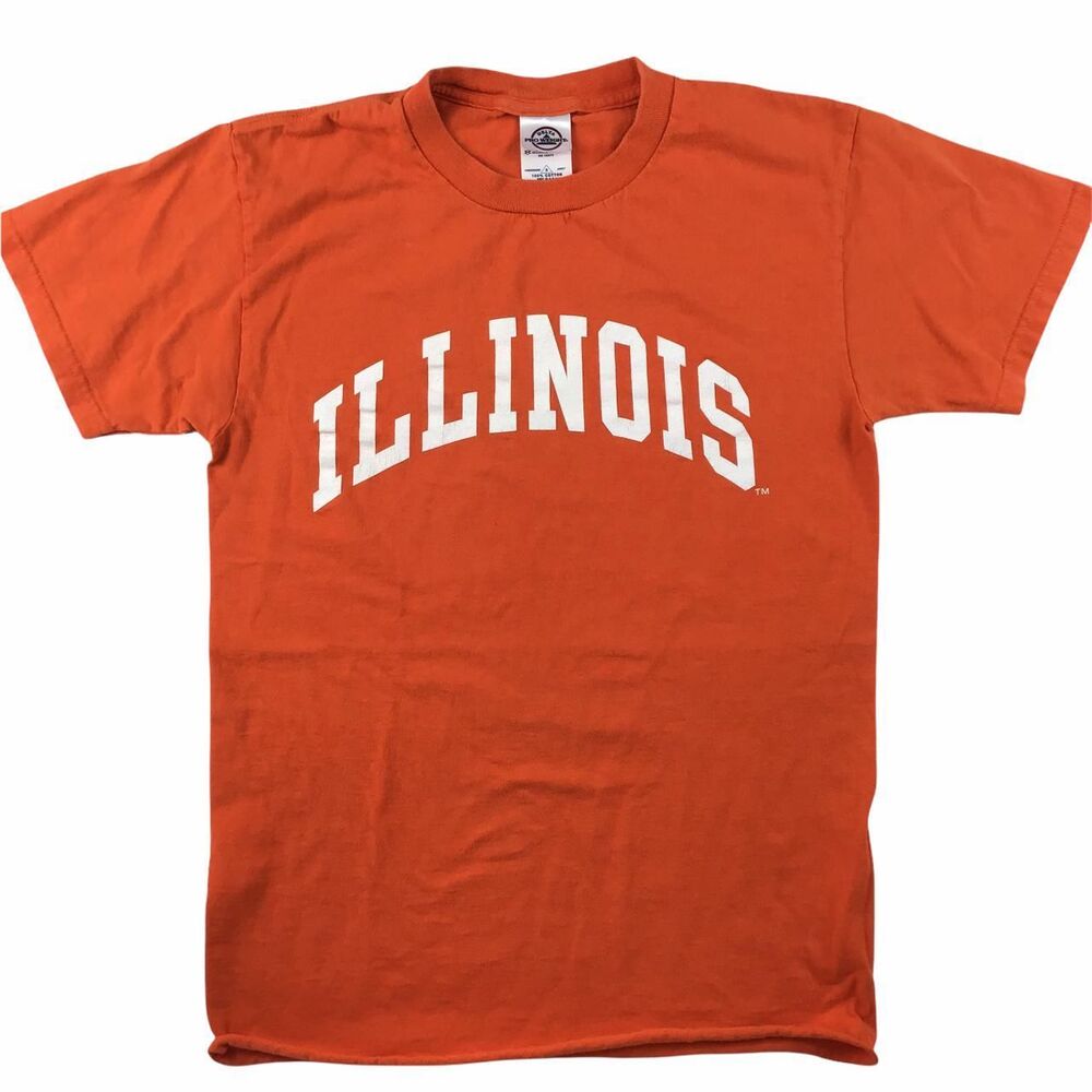 Vintage Illinois t-shirt graphic spell out Delta orange Small Collegiate Preppy